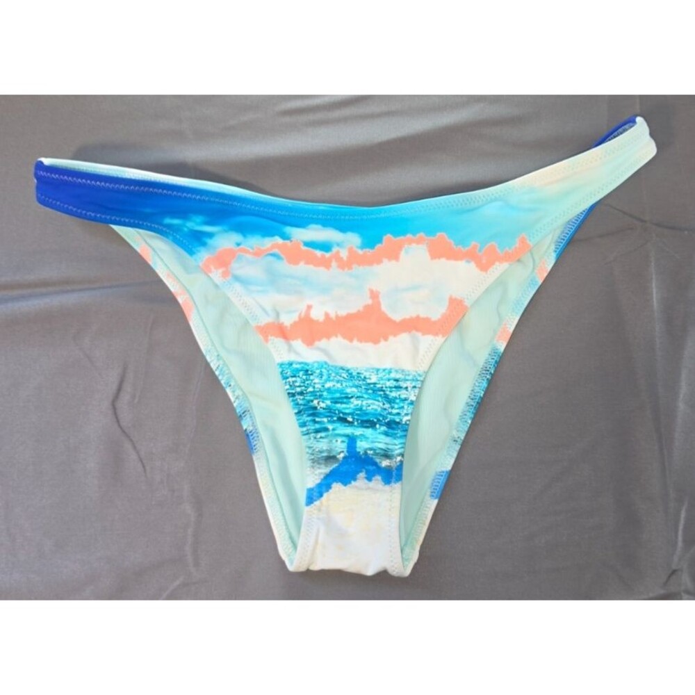 Aerie Swim Bathing Suit Bottom Blue Orange Water Scene New Medium M $26.95